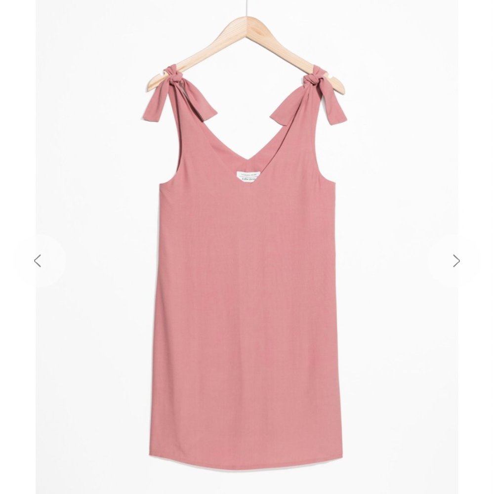 Pink Tie Shoulder V Neck Dress